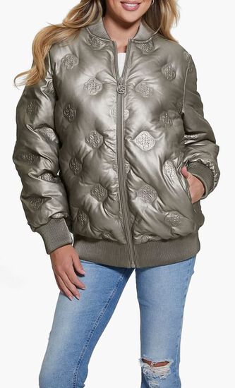 Faux Leather Long Bomber Jacket