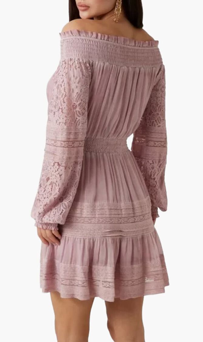 Silk Blend Off Shoulder Mini Dress