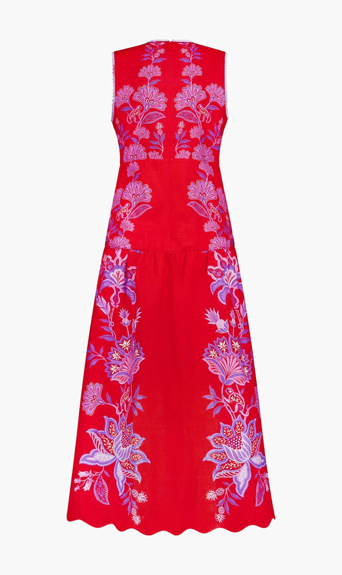 PORCELAIN GARDEN RED MIDI DRES