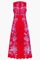 PORCELAIN GARDEN RED MIDI DRES