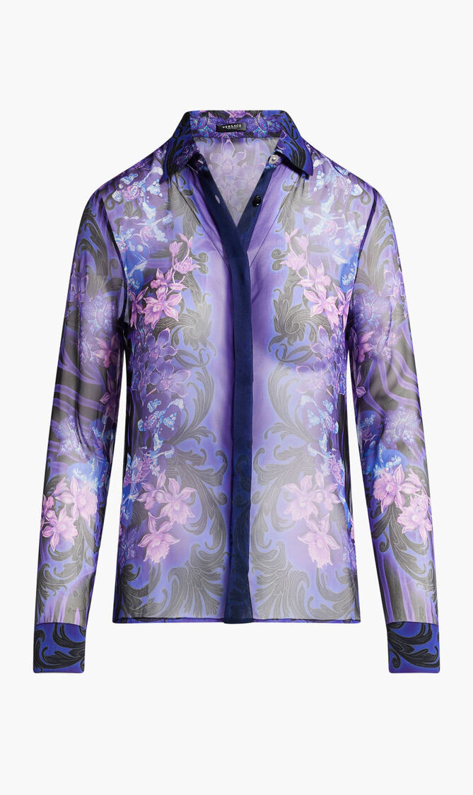 FORMAL SHIRT SILK CHIFFON FABRIC PRINT FOULARD ORCHIDS