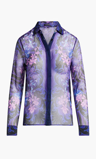 FORMAL SHIRT SILK CHIFFON FABRIC PRINT FOULARD ORCHIDS