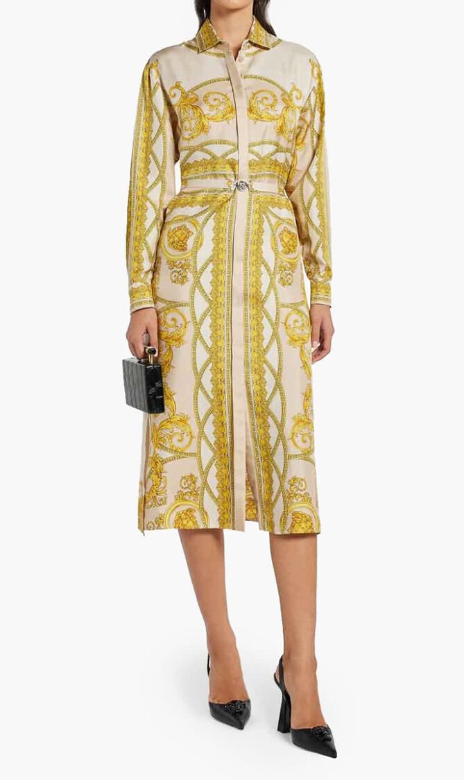 Baroque Print Silk Shirt Dress