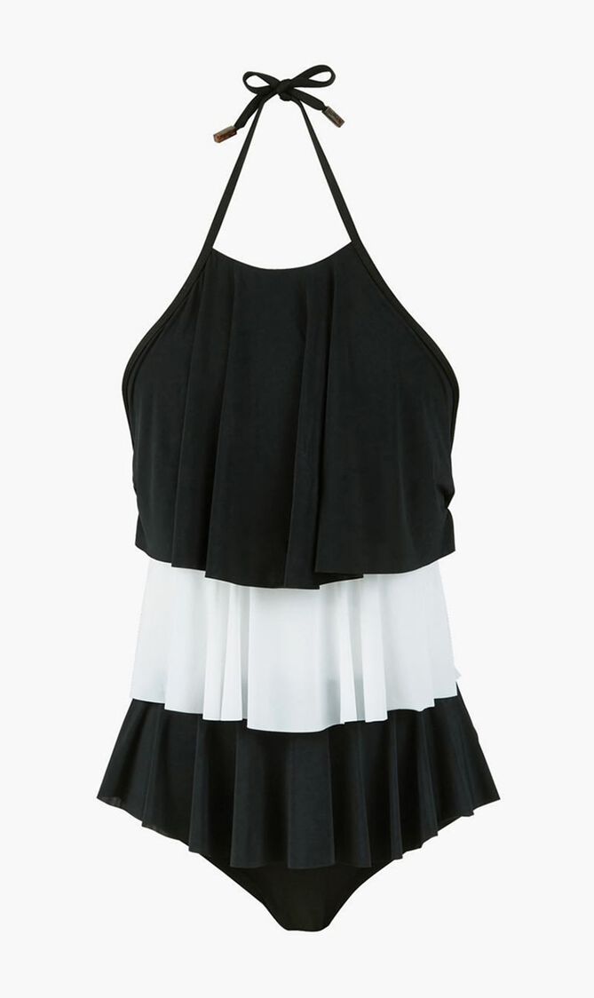 Long Ruffles Plain Swimsuit