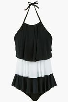 Long Ruffles Plain Swimsuit