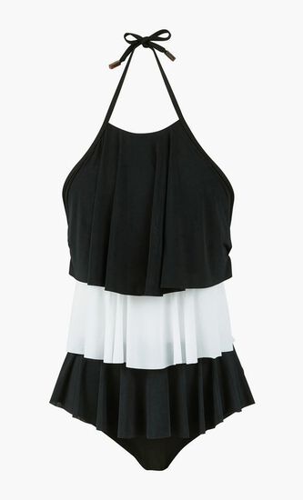 Long Ruffles Plain Swimsuit