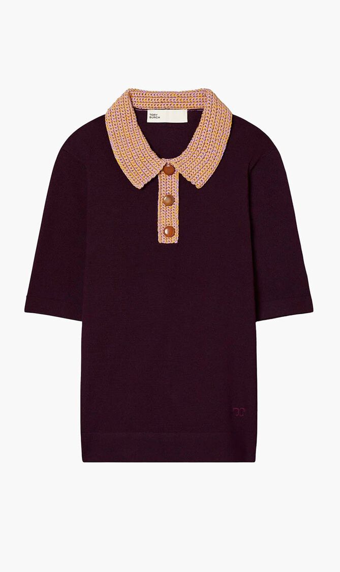Crochet Collar Knit Polo