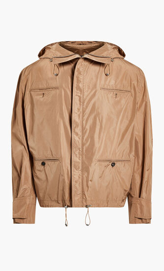 Red Taffeta Drawstring Hooded Jacket