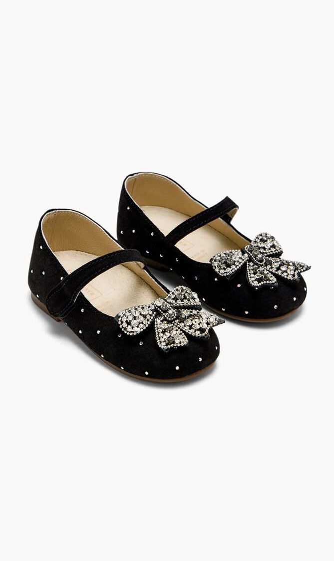 SWAROVSKI CRYSTALS ALL AROUND EMBELLISHED SUEDE LEATHER BALLERINAS WITH CRYSTAL BOW