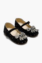 SWAROVSKI CRYSTALS ALL AROUND EMBELLISHED SUEDE LEATHER BALLERINAS WITH CRYSTAL BOW