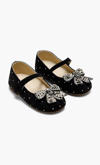 SWAROVSKI CRYSTALS ALL AROUND EMBELLISHED SUEDE LEATHER BALLERINAS WITH CRYSTAL BOW