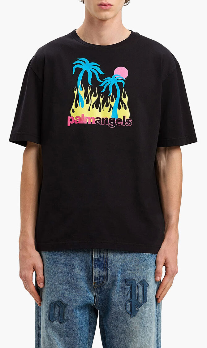 BURNING OASI SLIM TEE BLACK MULTICOLOR