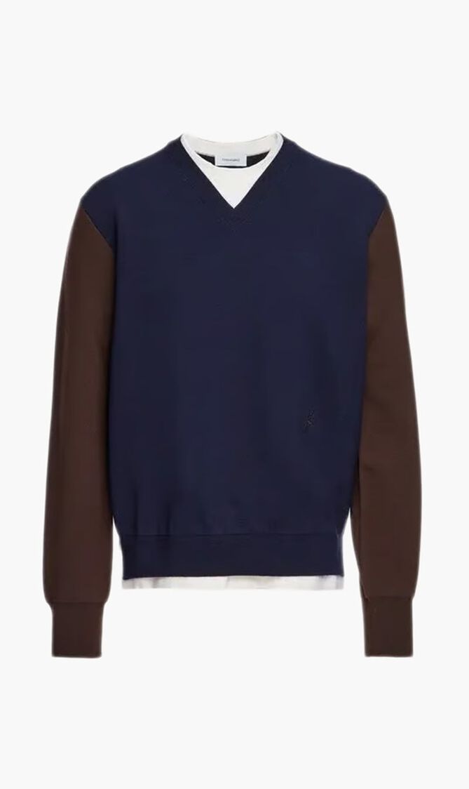WOOL CLOUR BLOCKLONG SLEEVES FANTASY-NECK