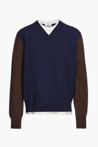 WOOL CLOUR BLOCKLONG SLEEVES FANTASY-NECK