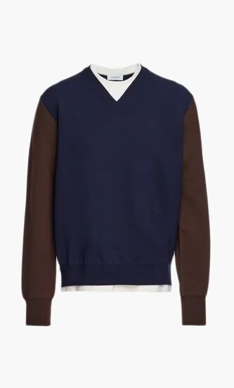 WOOL CLOUR BLOCKLONG SLEEVES FANTASY-NECK
