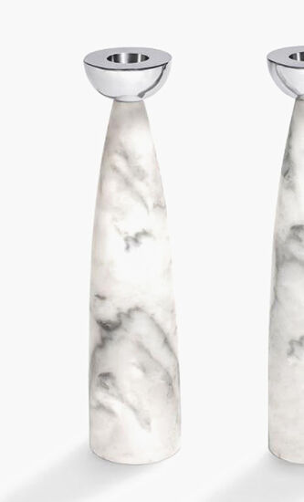 Coluna Carrara Marble And Silver Candle Holders - Set Of 2