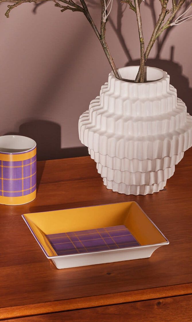 Tartan Trinket Tray Rectangular Small Yellow