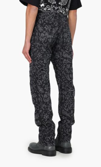 TATTOO LASER TAPERED JEANS BLACK WHITE