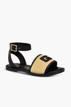 SHAY FLAT SANDALS PREMIERE NAPPA CROM80CHMETALLIC COATED WOVEN RAFFIA QY-60