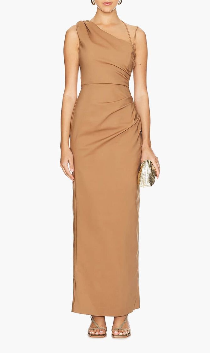 LANI ASYMMETRICAL GATHERED MAXI DRESS- CINNAMON