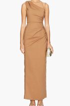 LANI ASYMMETRICAL GATHERED MAXI DRESS- CINNAMON