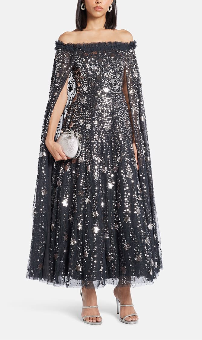 SHOOTING STARS CAPE ANKLE GOWN