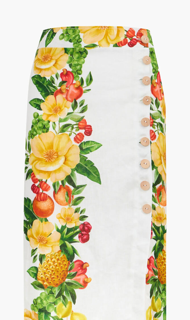 PICNIC FLOWERS OFF WHITE BUTTONNED MIDI SKIRT