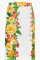 PICNIC FLOWERS OFF WHITE BUTTONNED MIDI SKIRT