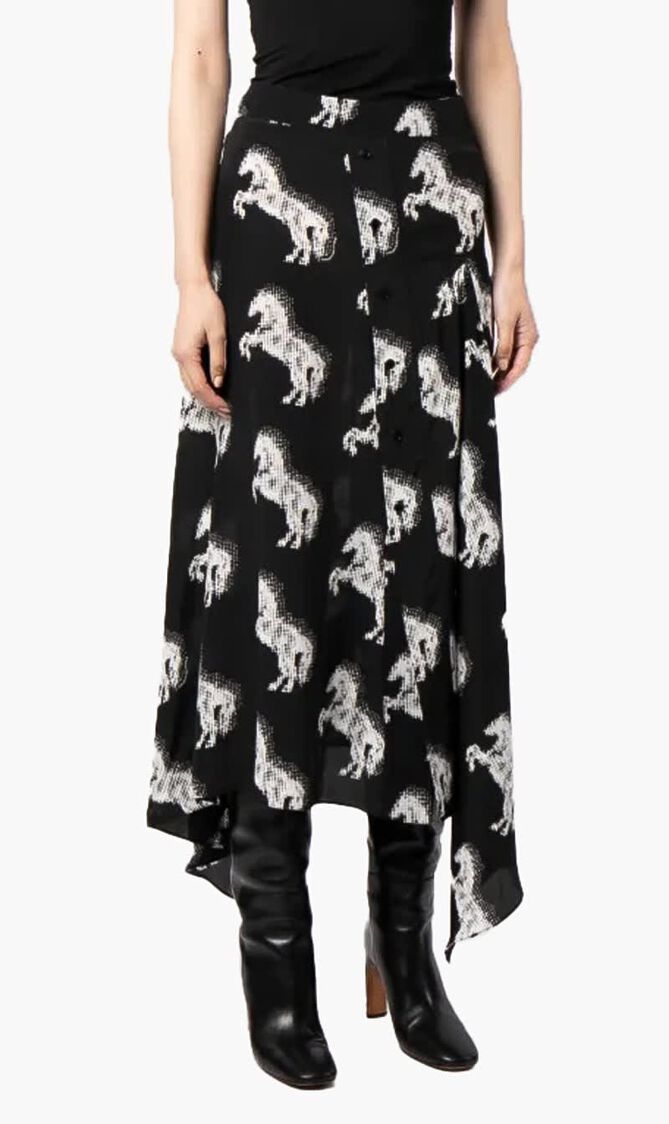 Pixel Horse Print Silk Skirt