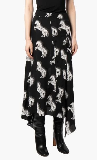 Pixel Horse Print Silk Skirt