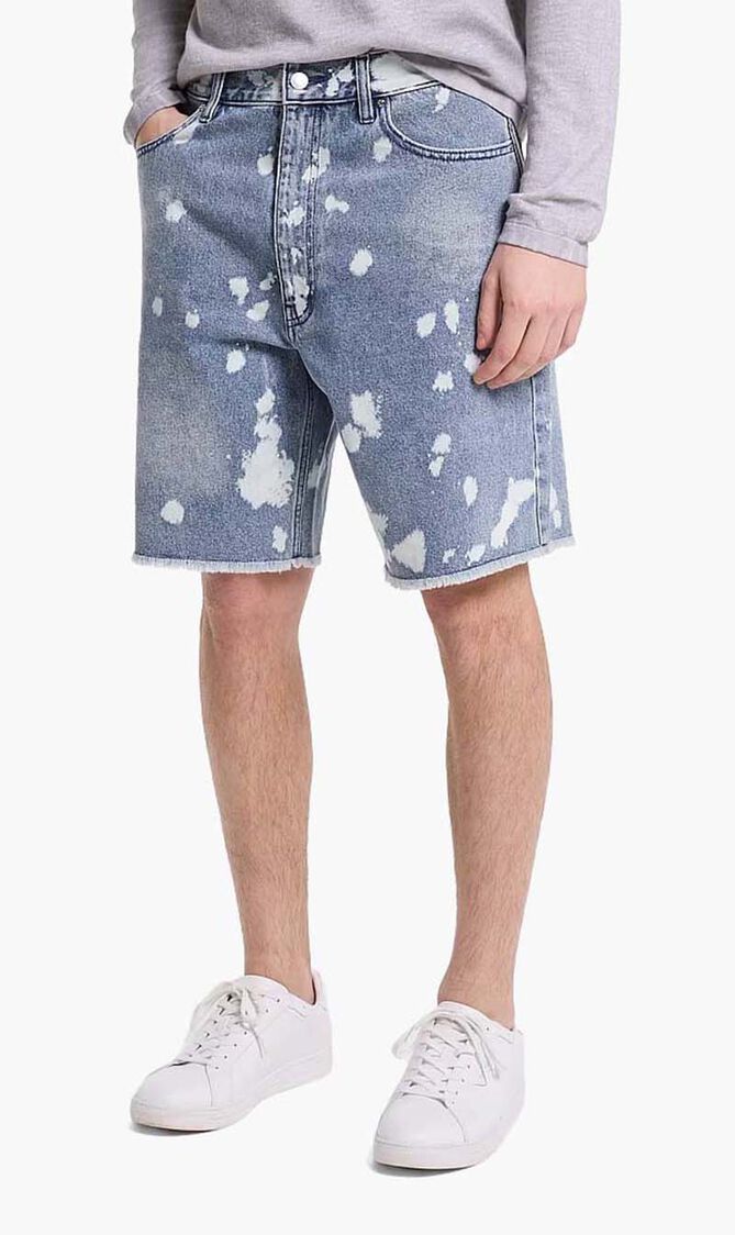 Frayed Splattered Denim Shorts
