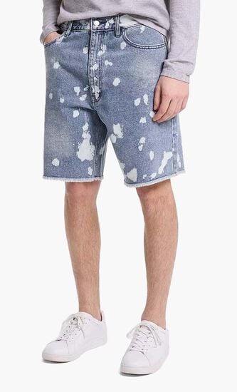 Frayed Splattered Denim Shorts