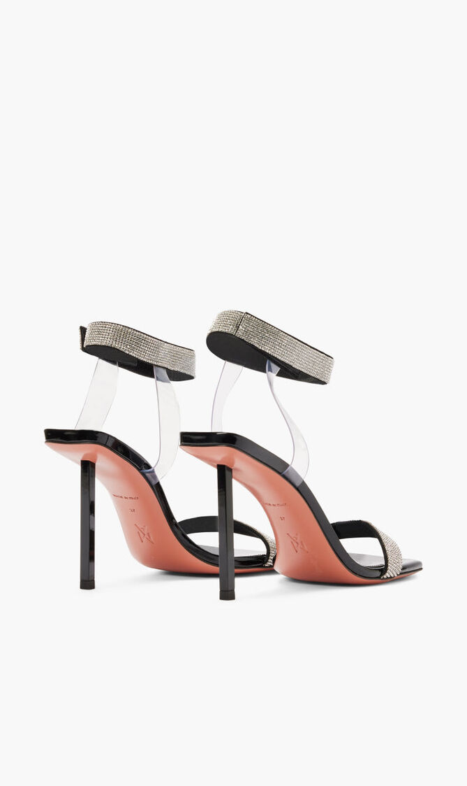 RIH SANDAL BLACK PATENT WHITE CRYSTAL MESH BLACK LACQUER METAL HEEL 95 MM METAL HEEL RIH SANDAL BLACK PATENT WHITE CRYSTAL MESH BLACK LACQUER METAL HEEL 95 MM METAL HEEL