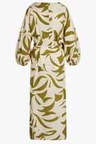 LAVANDA DRESS-BELTED V-NECK DRESS WITH PUFF SLEEVES