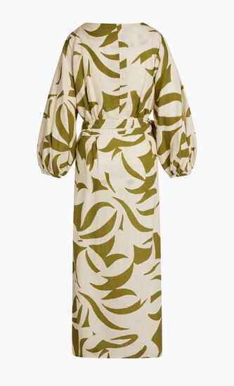 LAVANDA DRESS-BELTED V-NECK DRESS WITH PUFF SLEEVES