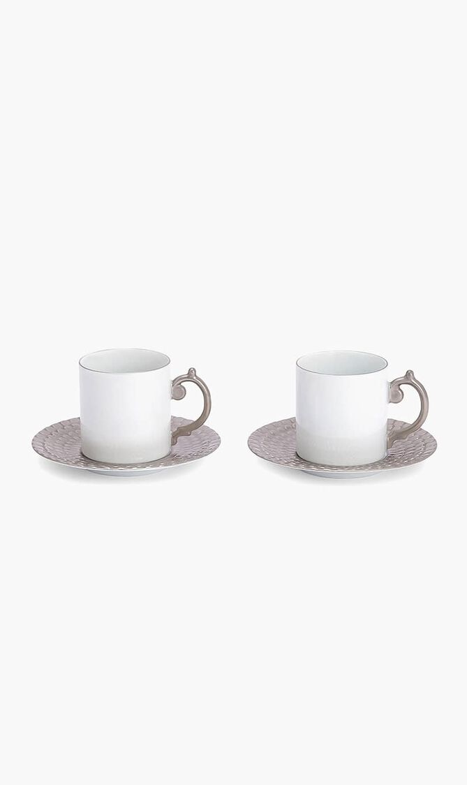 Aegean Coffee Cup & Saucer Silver Set Of 2
