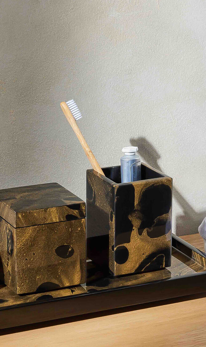 Black Gold Marble Lacquer Brush Holder