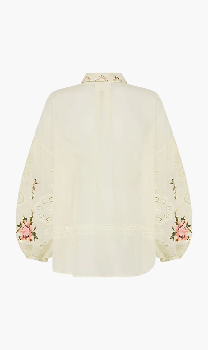 Embroidered Balloon Sleeve Shirt Blouse