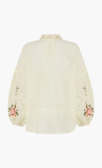 Embroidered Balloon Sleeve Shirt Blouse