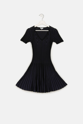 Two Tone Pleated Fit & Flare Dress