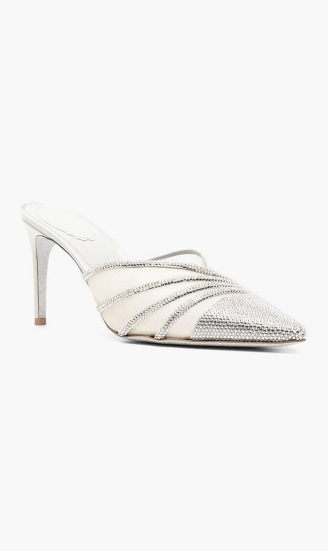 Rhinestone Mesh Pointed Toe Mules