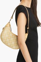 T Monogram Raffia Crescent Bag