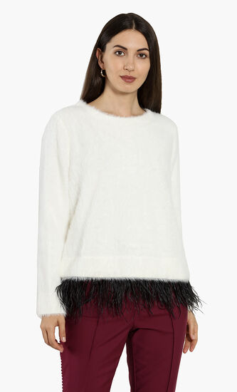 Feather Hem Fuzzy Sweater