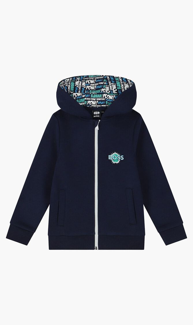 Logo Hooded Zip Up Top