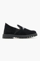 METALLIC BUCKLE EMBELLISHED SUEDE LEATHER LOAFERS