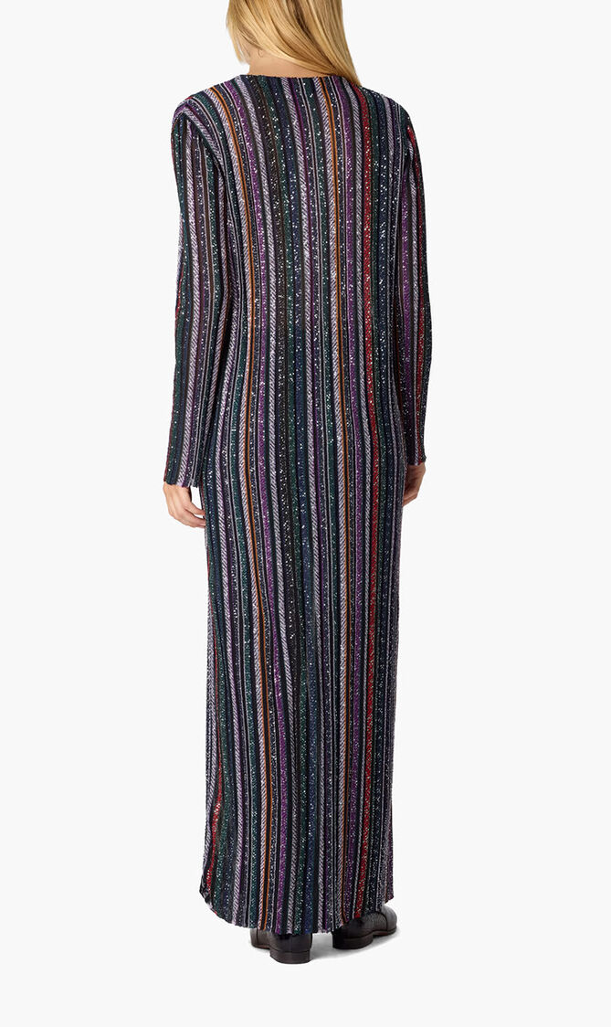 Striped Knit Long Cardigan