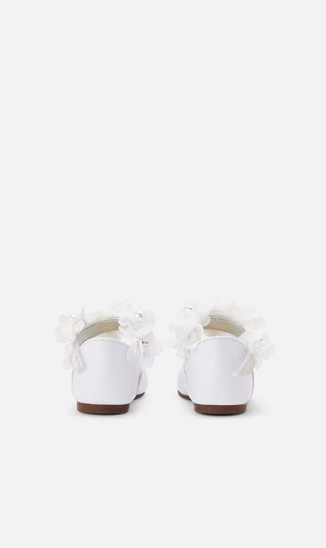 SINGLE STRAP VELCRO FLOWERS PEARLS SWAROVSKI CRYSTALS EMBELLISHED LEATHER BALLERINAS