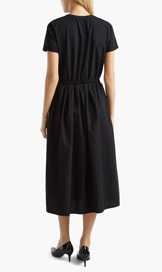 Solid Midi Dress with Elastic Waist