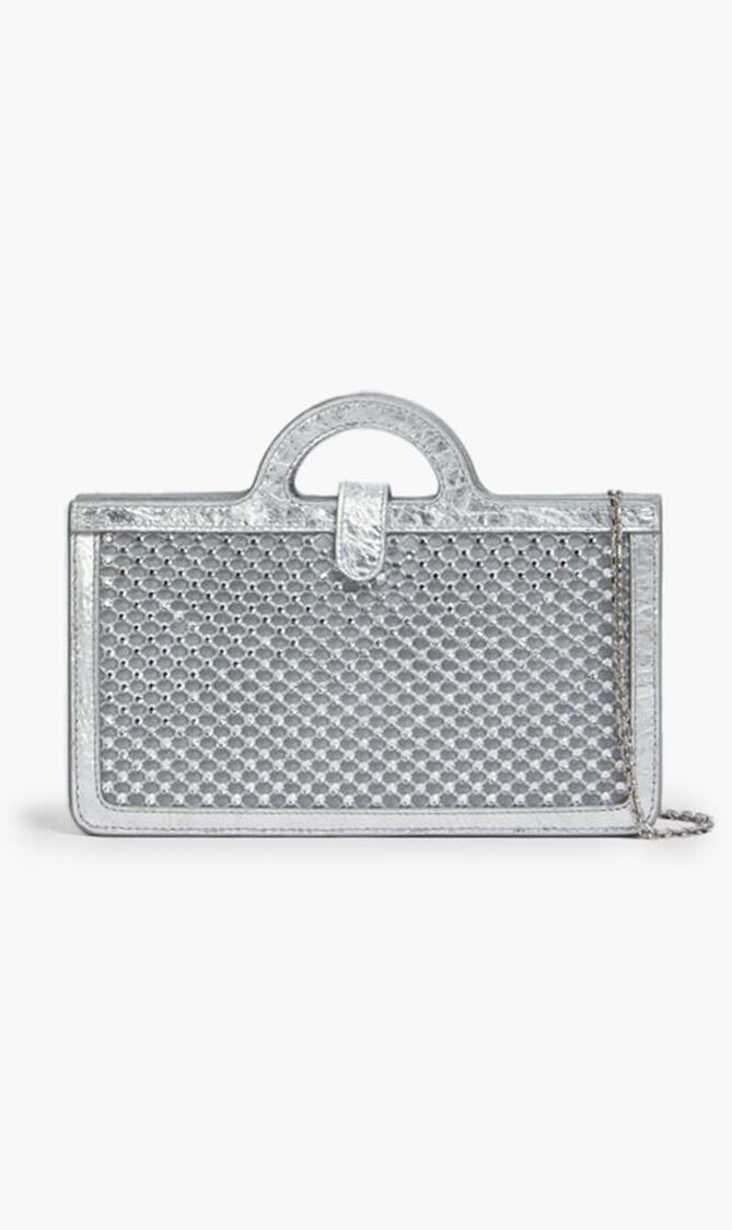 Silver Rhinestone Tropicalia Long Wallet With Chain Strap