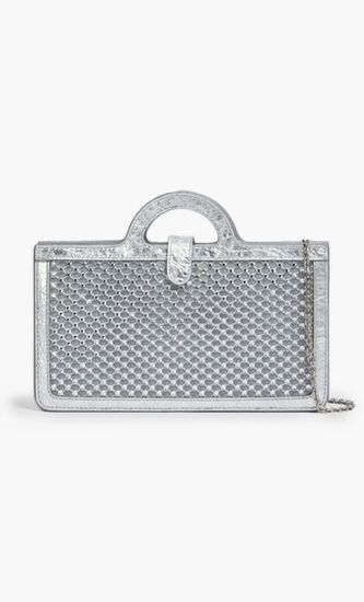 Silver Rhinestone Tropicalia Long Wallet With Chain Strap